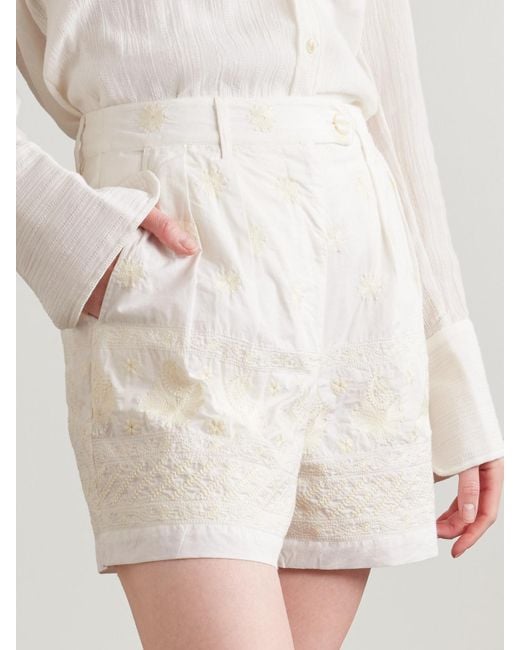 Alix Of Bohemia Natural Deena Shorts Aus Baumwoll-Voile Mit Stickereien Und Bundfalten