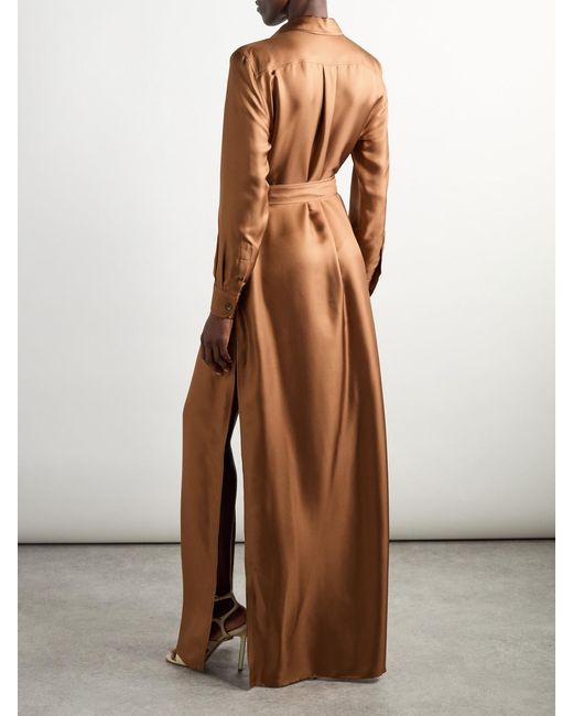 Tom Ford Brown Belted Silk-Twill Maxi Shirt Dress