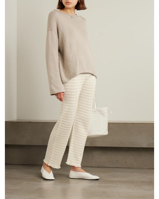Lauren Manoogian Natural Smocked Textured Pima Cotton-Blend Flared Pants