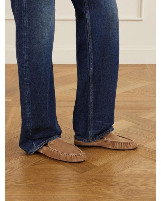 Saint Laurent Brown Le Loafer 05 Cassandre-Embellished Suede Mules