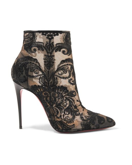 Christian Louboutin Gipsy 100 Guipure Lace Ankle Boots in Black | Lyst