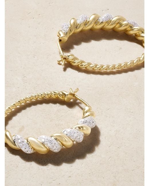 Yvonne Léon Natural Paire De Maxi Créoles Ovales Torsade 9-Karat And Diamond Earrings