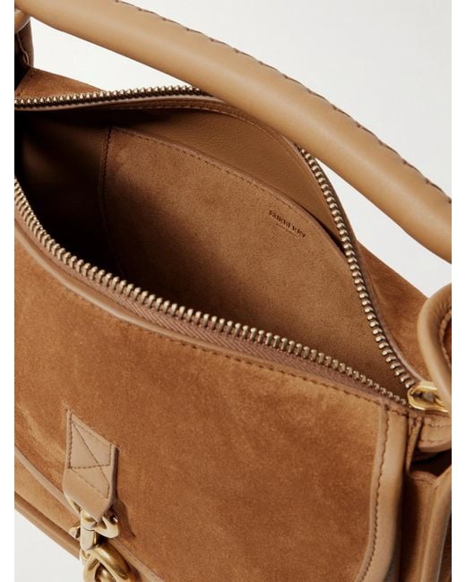 Burberry Small Leather-Trimmed Suede Shoulder Bag in Brown | Lyst