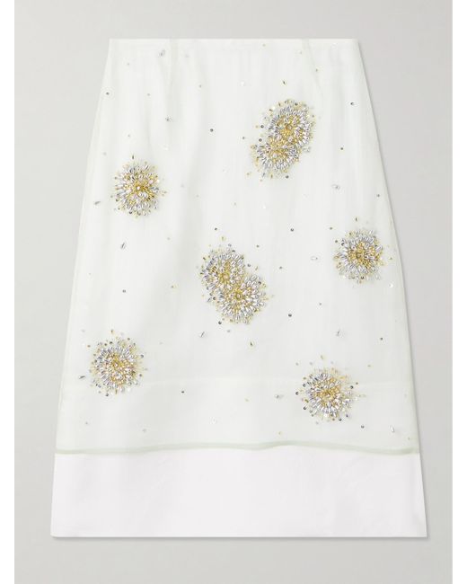 Wales Bonner White Triumph Layered Embellished Silk-Organza And Crepe Midi Skirt
