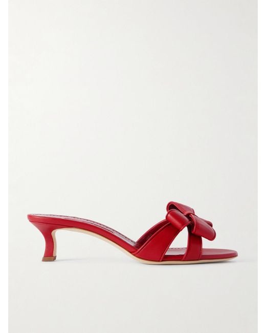 Manolo Blahnik Cafredda 50 Mules Aus Leder Mit Schleifen