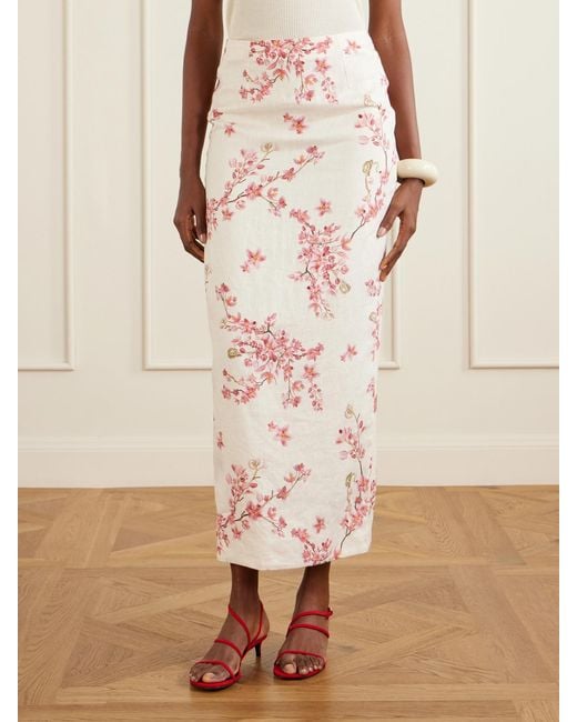Agua Bendita Natural Lirica Cauca Floral-Print Linen Maxi Skirt