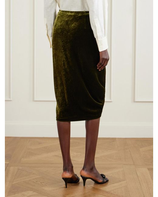 Valentino Garavani Green Ruched Velvet Skirt