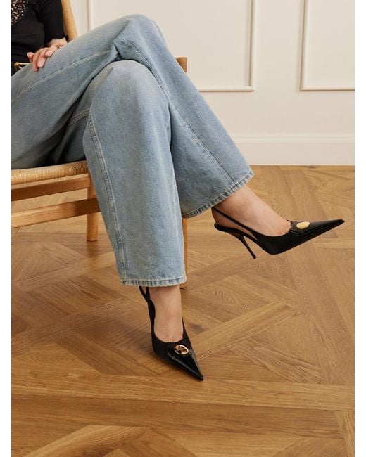Saint Laurent White Louis 110 Embellished Patent-Leather Slingback Pumps
