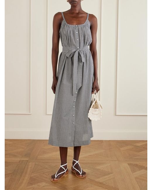 Doen Gray Nevita Belted Checked Organic Cotton Midi Dress