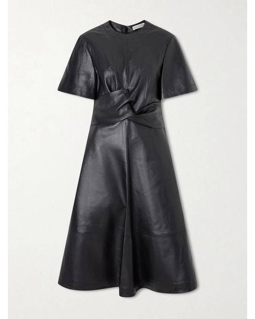 Altuzarra Black Kirsty Wrap-Effect Paneled Leather Midi Dress