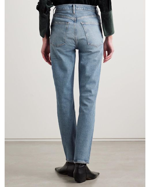 Agolde Blue High Rise Stovepipe Frayed Straight-Leg Organic Jeans