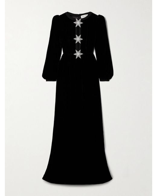 Saloni Black Camille Embellished Velvet Gown