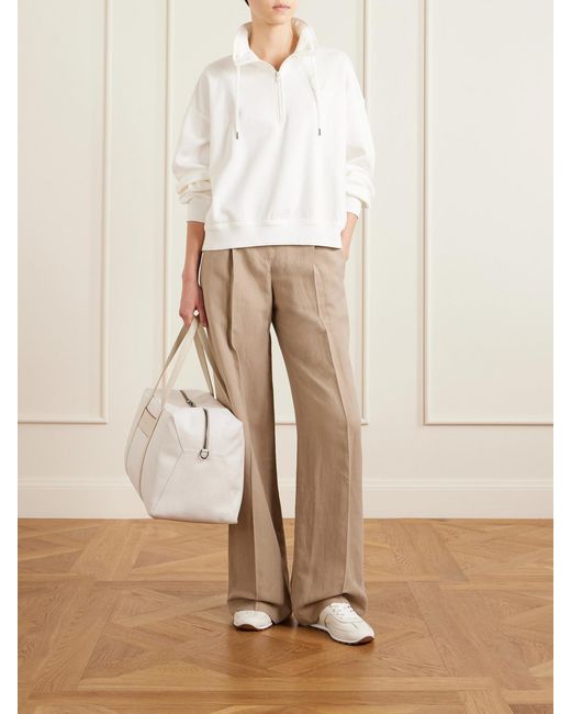 Brunello Cucinelli Natural Leather-Trimmed Canvas Tennis Bag