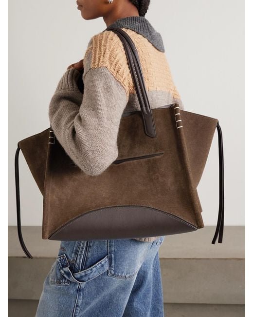 J.W. Anderson Brown Loafer Cabas Tasseled Leather-Trimmed Suede Shoulder Bag