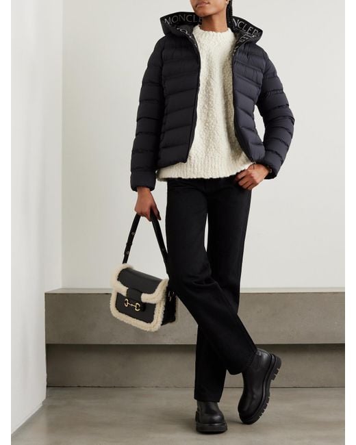 Moncler Black Appliquéd Webbing-Trimmed Quilted Shell Down Jacket