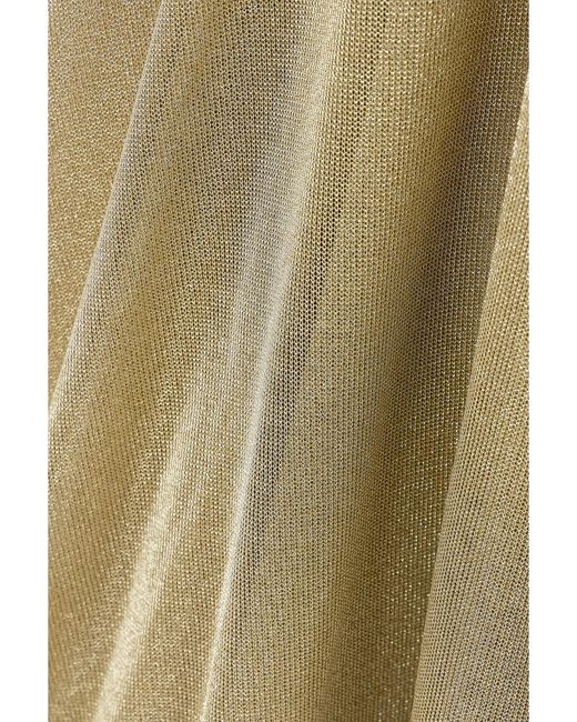 TOVE Natural Vivien One-Shoulder Ruched Metallic Knitted Maxi Dress