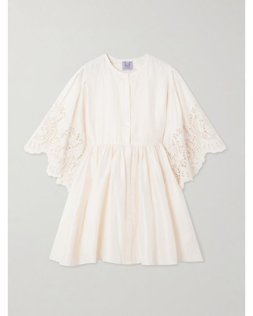 Mini-Robe En Coton Et Soie Mélangés À Broderie Anglaise Et À Festons Basil Thierry Colson en coloris Natural