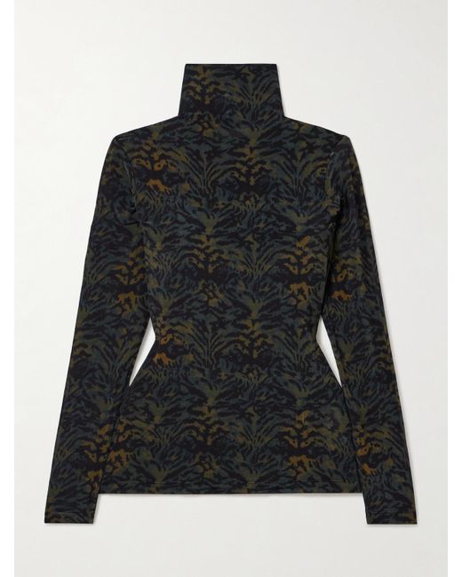 Ulla Johnson Black Aurelia Printed Stretch-Jersey Turtleneck Top