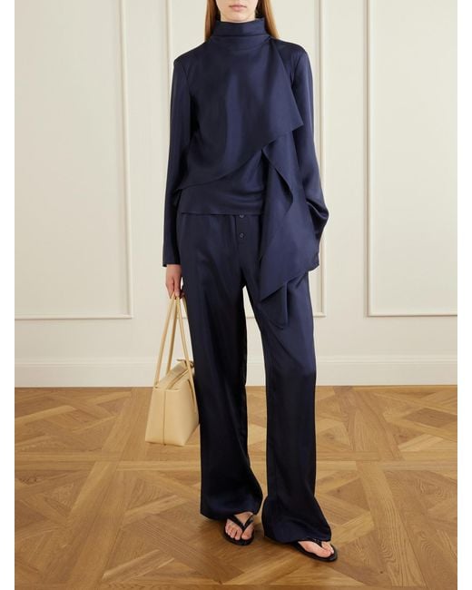 Rohe Blue Scarf-Detailed Silk-Satin Blouse
