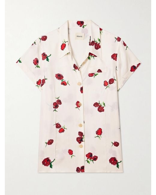 Khaite Pink Keefe Printed Silk-Twill Shirt