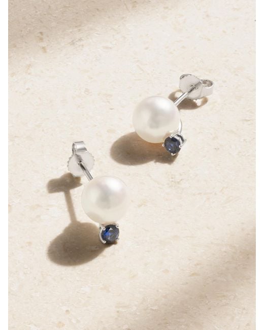 Mikimoto Natural 18-Karat, Pearl And Sapphire Earrings