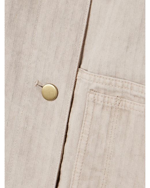Veronica Beard Natural Abbas Suede-Trimmed Herringbone Cotton Jacket
