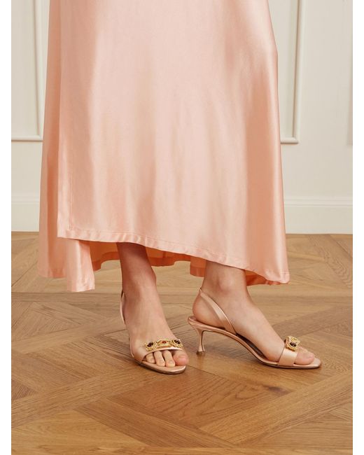 Manolo Blahnik Natural Cupisan 50 Embellished Satin Slingback Sandals