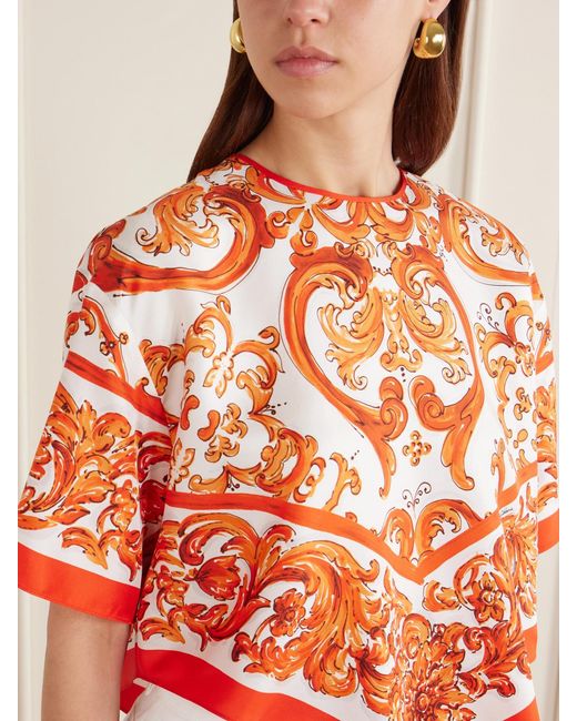 Dolce & Gabbana White Printed Silk-Twill Blouse