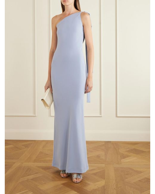 BERNADETTE White Alexander One-Shoulder Bow-Detailed Crepe Gown