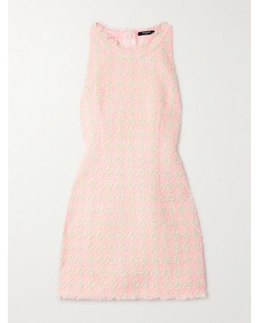 Balmain Pink Frayed Checked Tweed Mini Dress