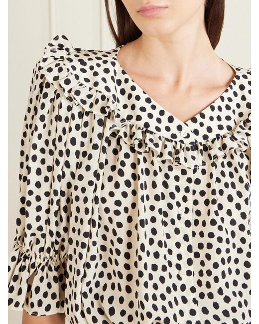 Chloé White Gathered Polka-Dot Silk Crepe De Chine Blouse