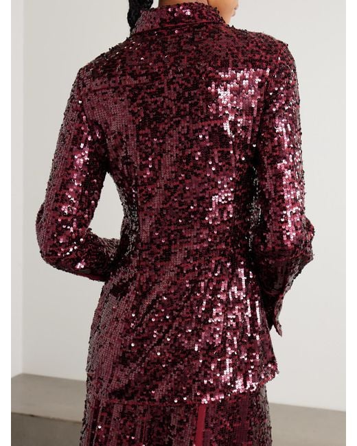 Erdem Red Frayed Sequined Crepe De Chine Midi Skirt
