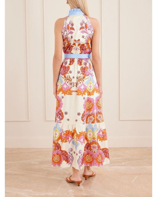 Borgo De Nor White Biba Tiered Printed Cotton-Poplin Maxi Dress