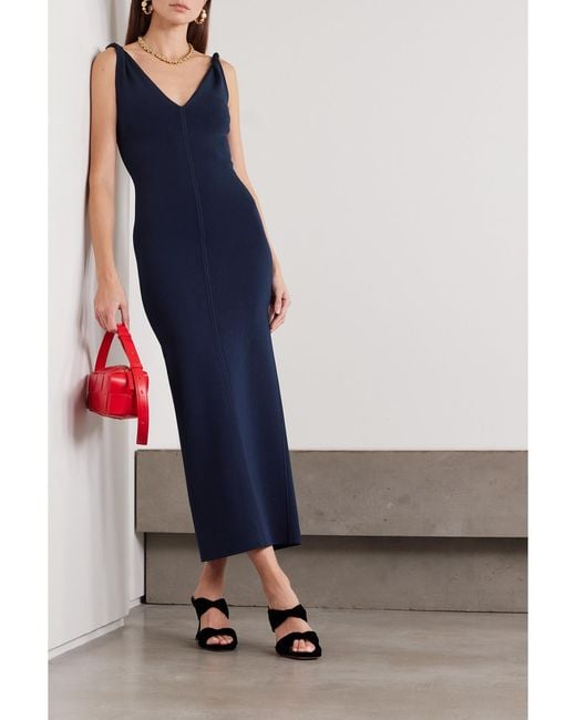 Galvan Blue Tyra Stretch-Knit Midi Dress