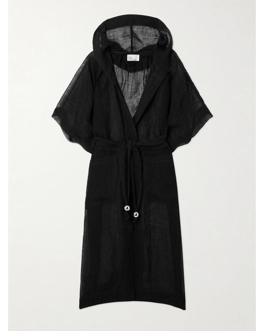 Lisa Marie Fernandez Black Sorrento Hooded Belted Linen-Blend Gauze Coverup