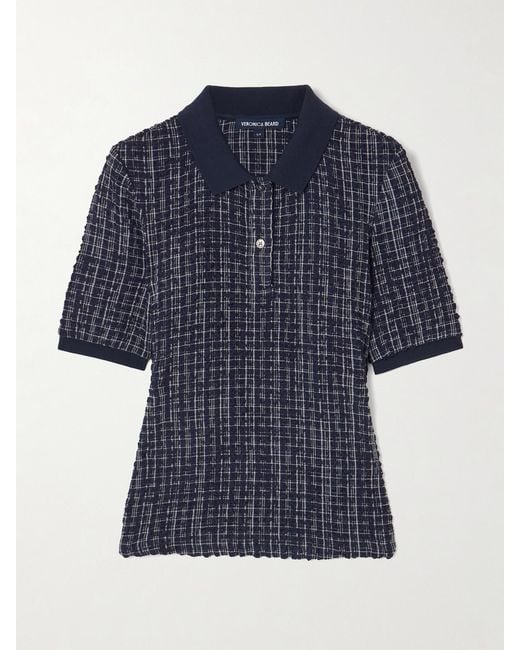 Veronica Beard Blue Benedetta Checked Seersucker Polo Shirt