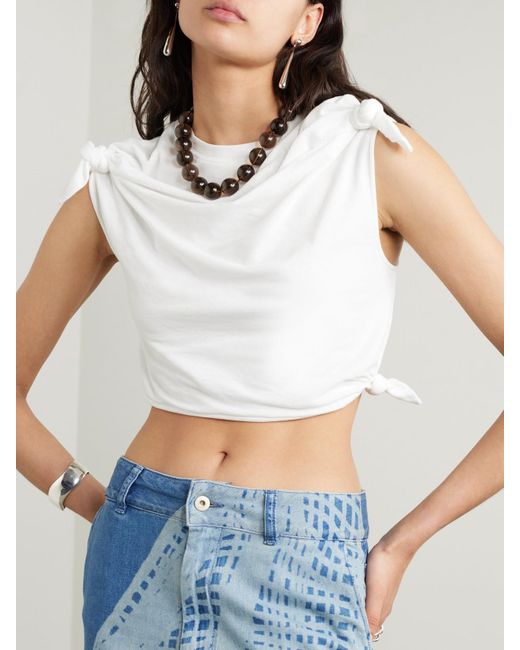 Haut Raccourci En Jersey De Coton Mélangé À Nœuds X Paula's Ibiza Loewe en coloris White