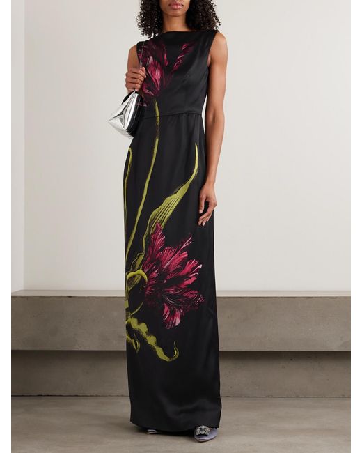 Erdem White Floral-Print Duchesse-Satin Gown