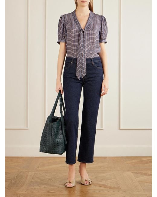 FRAME Purple The Sonnet Checked Silk Blouse