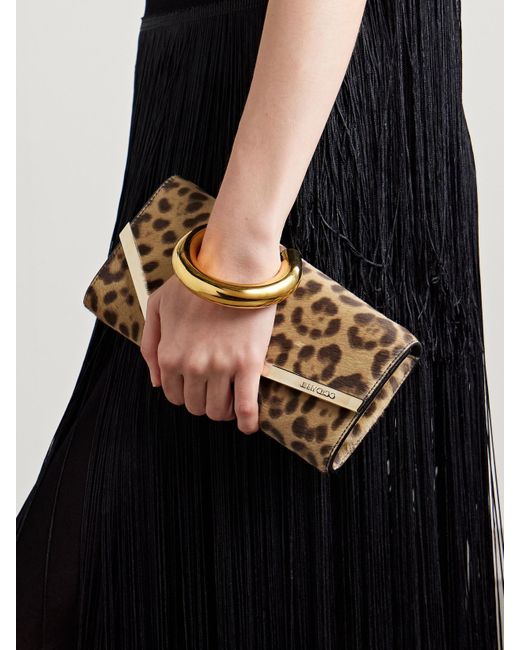 Jimmy Choo Natural Emmie Leopard-Print Calf Hair Clutch