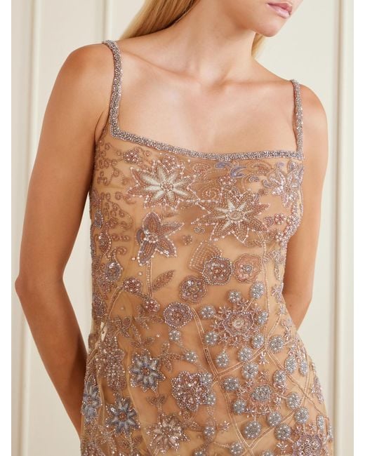 Clio Peppiatt Natural Soléa Embellished Mesh Mini Dress
