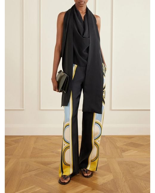 LaDoubleJ Blue Club Printed Silk-Twill Wide-Leg Pants