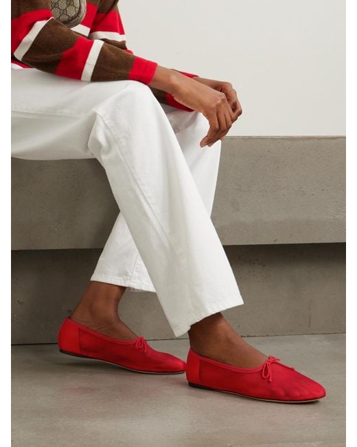 Loeffler Randall Red Landon Soft Bow-Detailed Mesh Ballet Flats