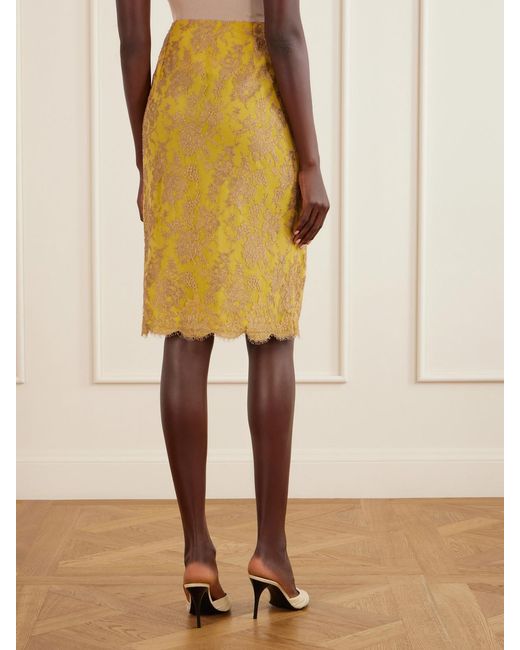 Saint Laurent Yellow Lace Midi-Skirt