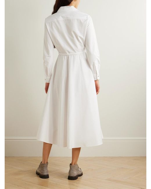 Gucci White Midikleid Aus Baumwollpopeline Mit Gürtel Und Prägung