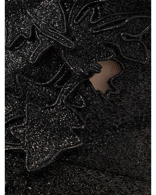 Oscar de la Renta Black Strapless Appliquéd Metallic Silk And Tulle Mini Dress