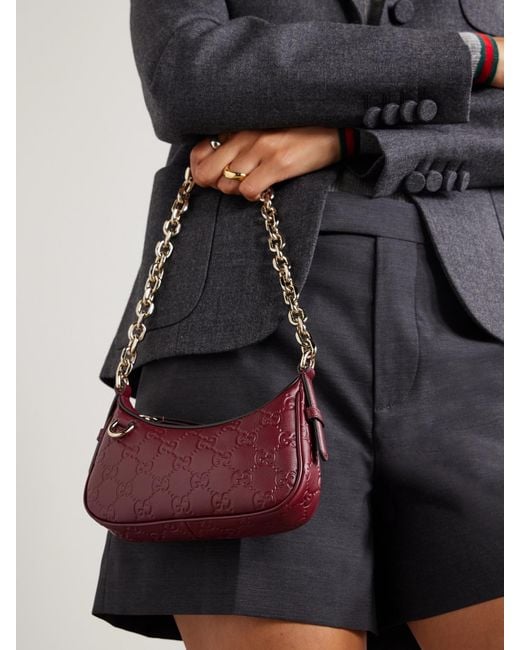 Gucci Purple Gg Emblem Debossed Leather Shoulder Bag
