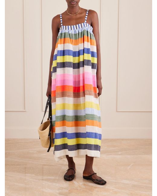 Lemlem White Eda Striped Cotton-Gauze Midi Dress