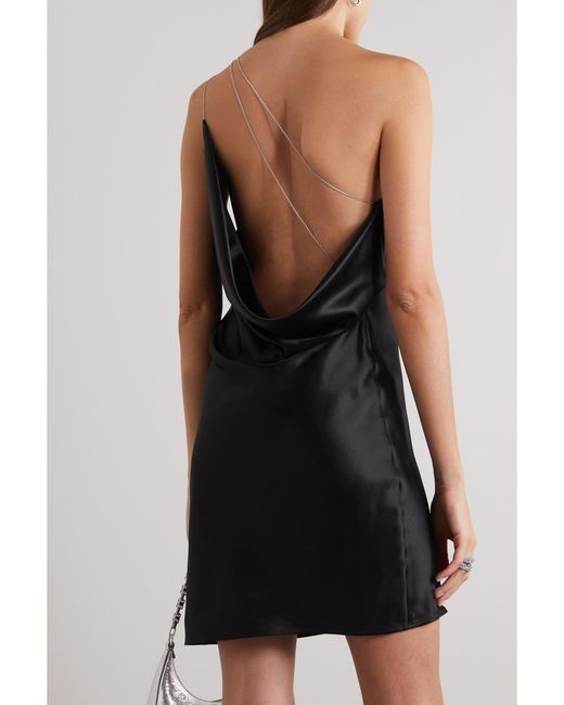 Givenchy Black One-Shoulder Embellished Silk-Satin Mini Dress