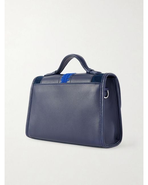 Gabriela Hearst Blue Leonora Small Crochet And Suede-Trimmed Leather Shoulder Bag